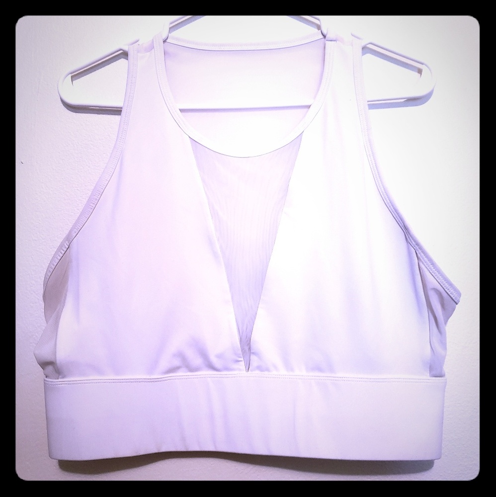 Fabletics Sports bra top, sheer v neck white XXL